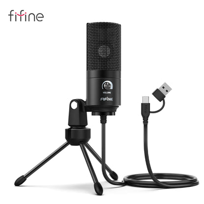 FIFINE K669 USB Condenser Microphone with Gain Knob Metal Recording Mic for PC Laptop