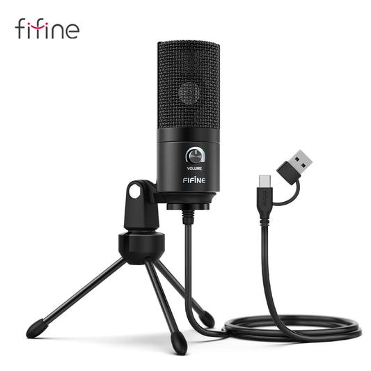 FIFINE K669 USB Condenser Microphone with Gain Knob Metal Recording Mic for PC Laptop