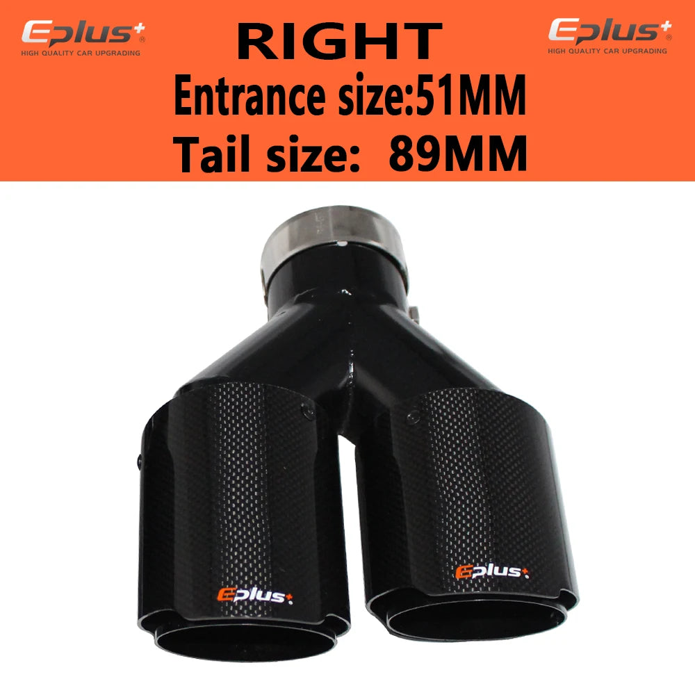 EPLUS Car Carbon Fiber Glossy Muffler Tip Y Shape Double Exit Exhaust Pipe Mufflers Nozzle Decoration Universal Stainless Black-EXPROTAS