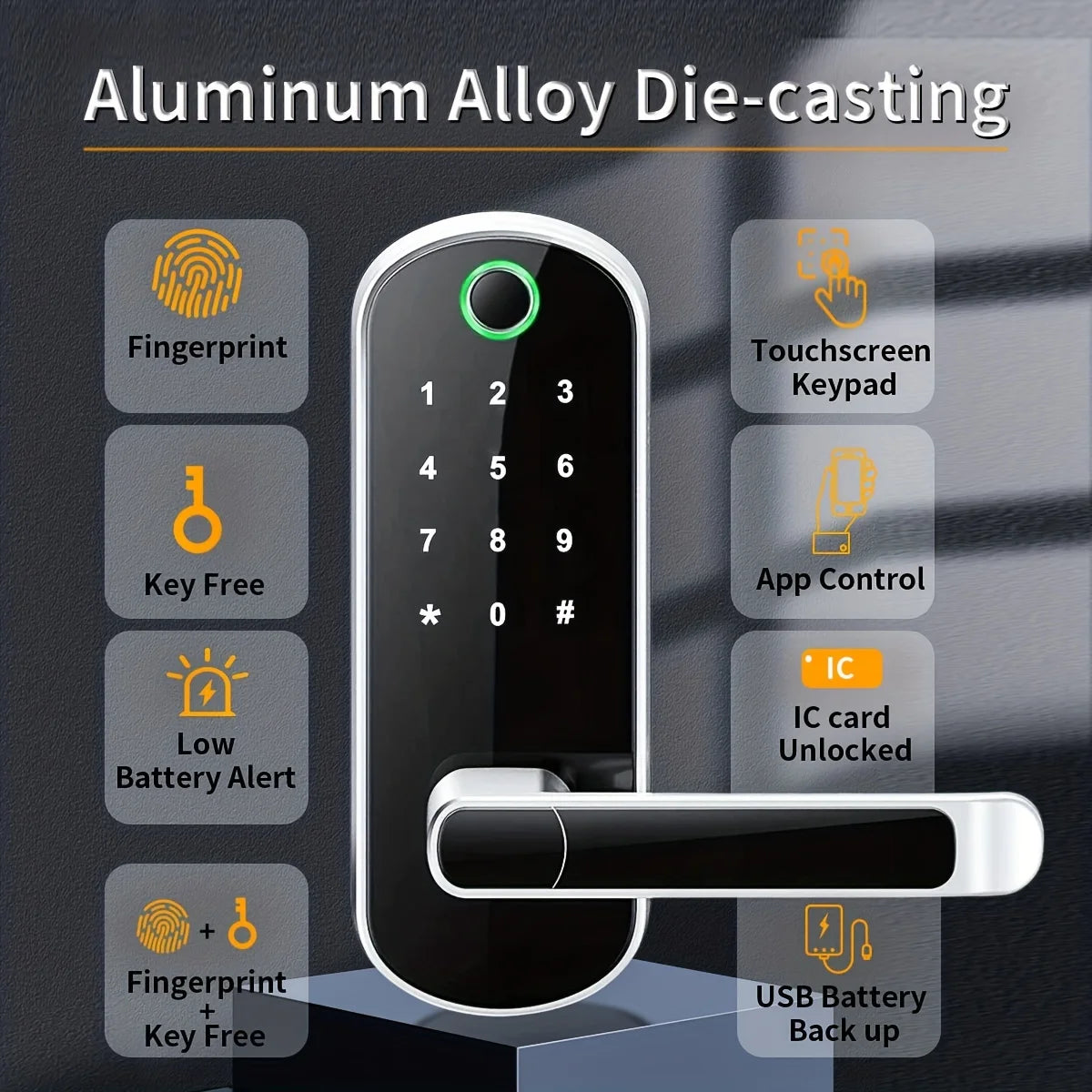 Smart Fingerprint Door Lock App Remote Control Keyless WIFI Digital Touchscreen Lock NFC IP67 Waterproof with 2 IC Cards-EXPROTAS
