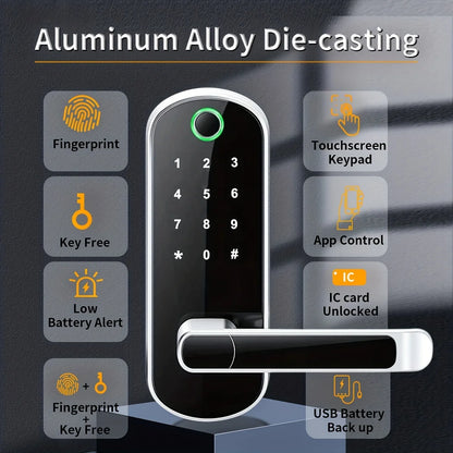 Smart Fingerprint Door Lock App Remote Control Keyless WIFI Digital Touchscreen Lock NFC IP67 Waterproof with 2 IC Cards-EXPROTAS