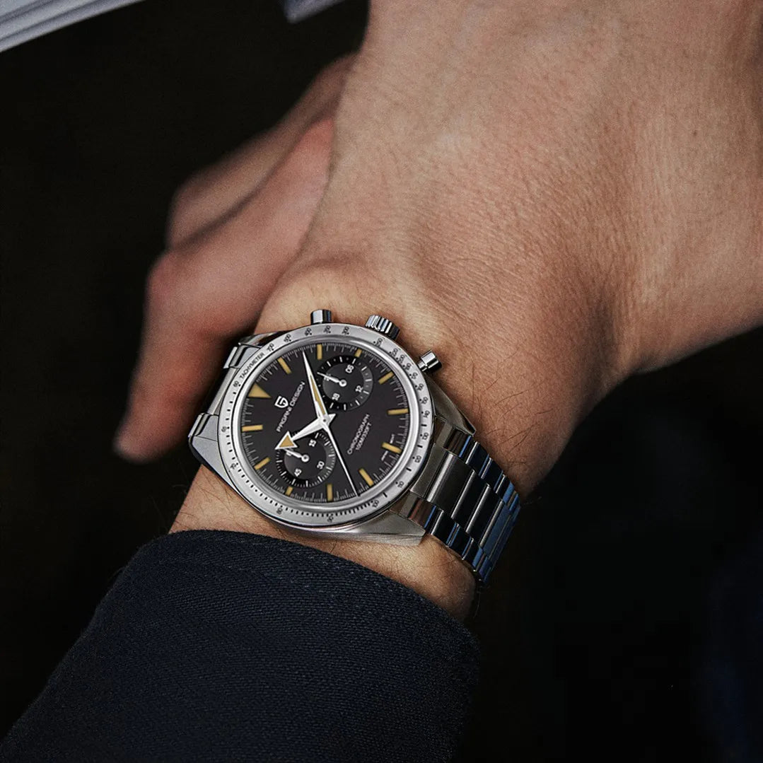 PAGANI DESIGN 2023 Mens watches Moon Quartz  Watch men speed Sport waterproof Chronograph AR Sapphire VK64 Steel Retro Luminous-EXPROTAS