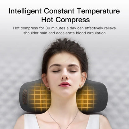 Electric Neck Massager Pillow Heat Vibration Cervical Support Traction