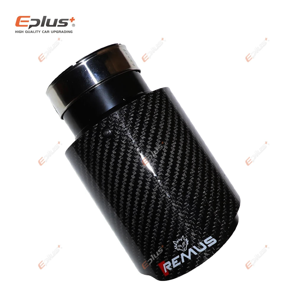 REMUS Car Gloss Carbon Fiber Muffler Tip Exhaust System Pipe Mufflers Nozzle Universal Straight Stainless Black Auto Parts-EXPROTAS
