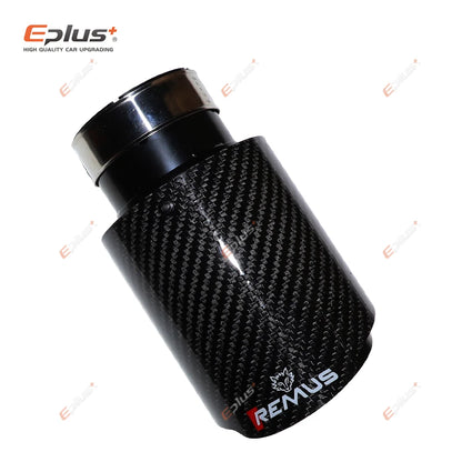 REMUS Car Gloss Carbon Fiber Muffler Tip Exhaust System Pipe Mufflers Nozzle Universal Straight Stainless Black Auto Parts-EXPROTAS