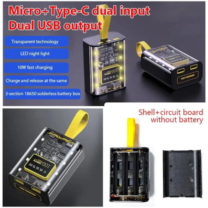 3x18650 Power Bank Case Battery Storage Box Dual USB Charger DIY Shell for Phone