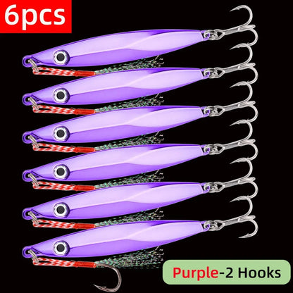 6pcs Long Casting Metal Jig, Sea Fishing Lure, Electroplated Hard Bait, Fishing Accessories Jigging Lure For Saltwater 10g-80g