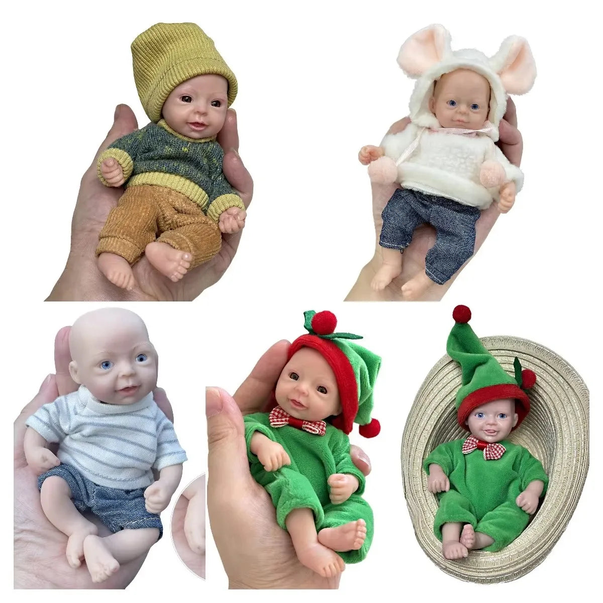AnjoDoll 6 Inch Full Body Silicone Reborn Baby Boy Doll Palm Size Soft Bebe