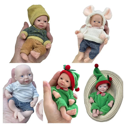 AnjoDoll 6 Inch Full Body Silicone Reborn Baby Boy Doll Palm Size Soft Bebe