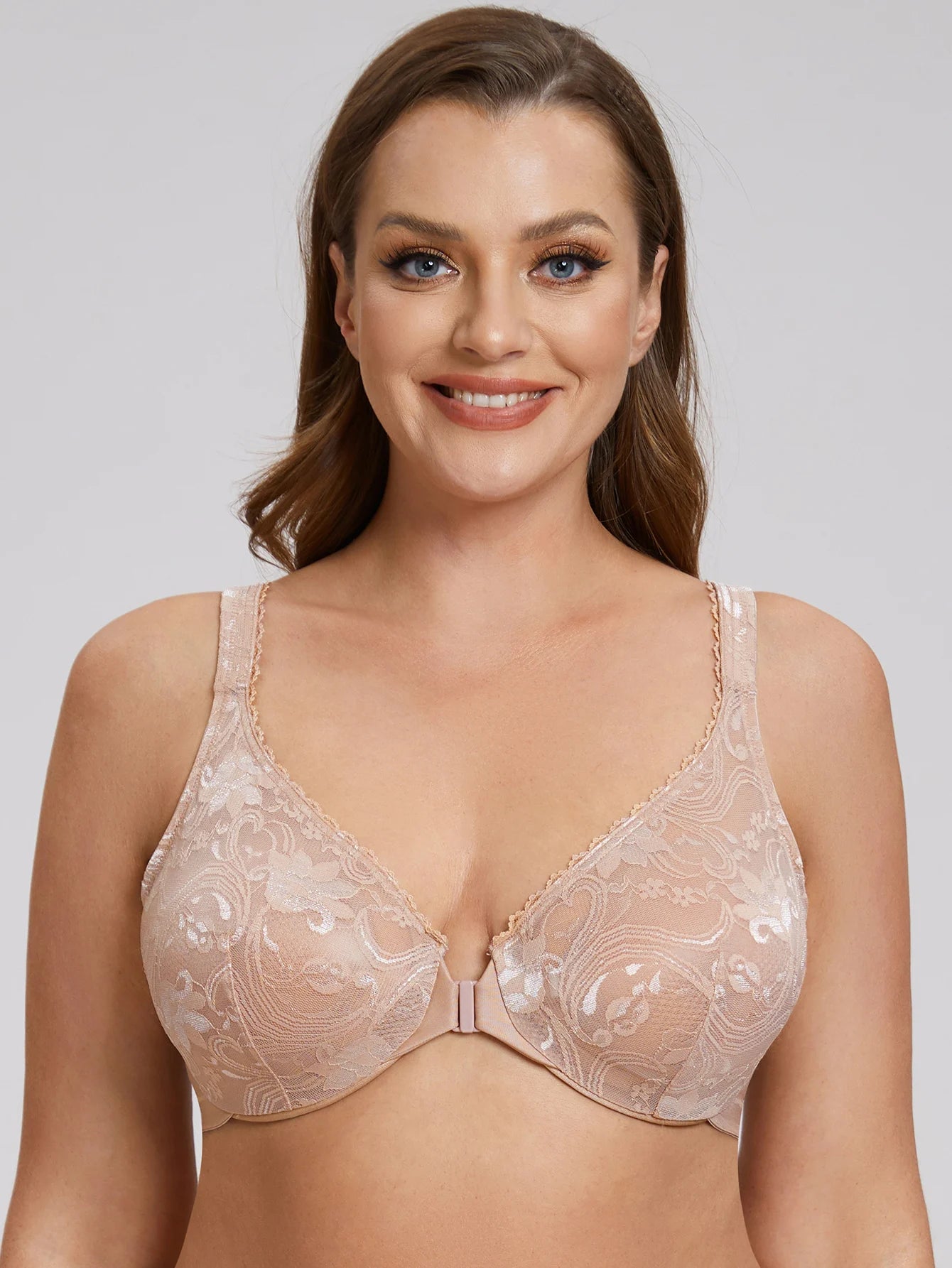 Women’s Front Closure Underwire Bra Unlined Full Coverage Lace