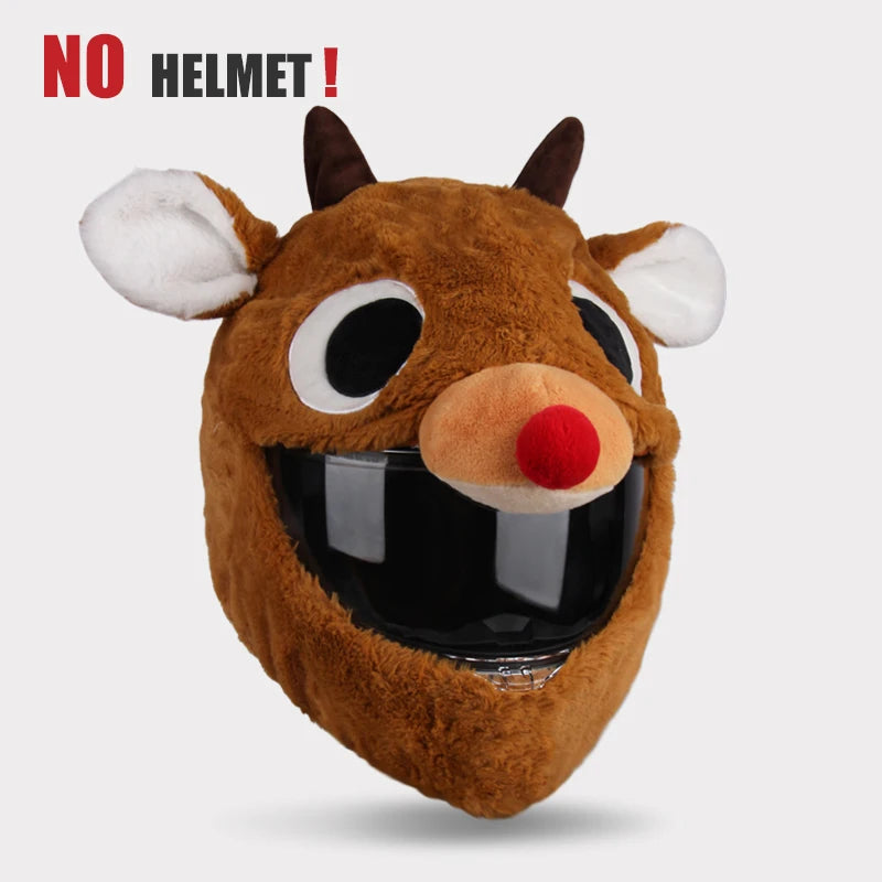 Full Face Covers Plush Motorcycle Helmet Christmas Cartoon Protective Hat