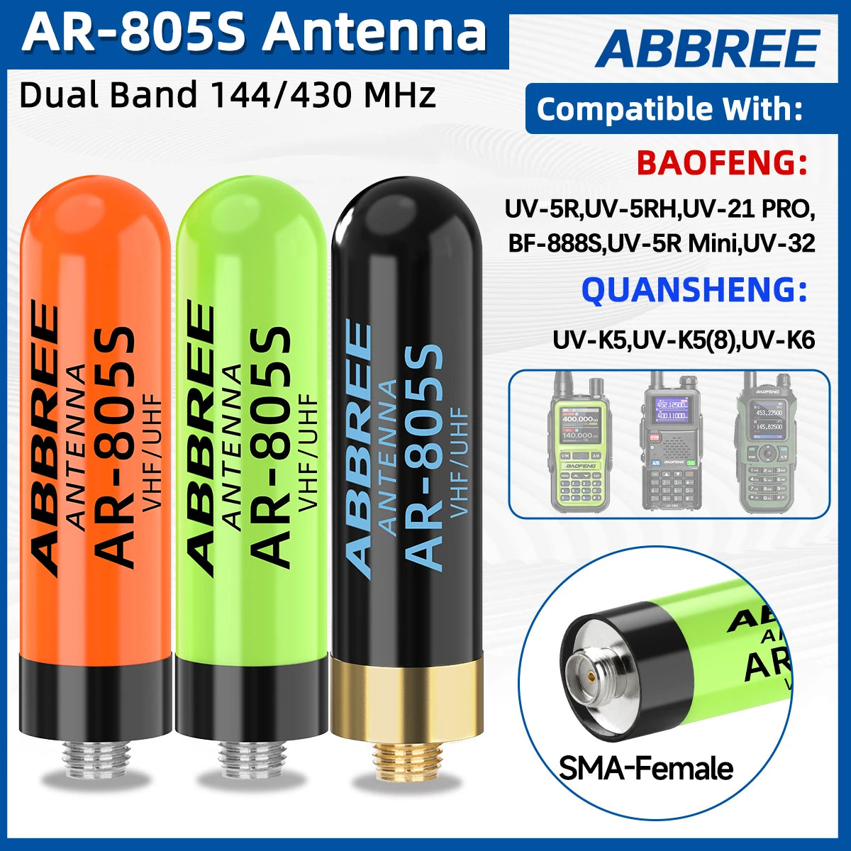 VHF UHF Antenna SMA-Female Dual Band for Baofeng Walkie Talkie Radio