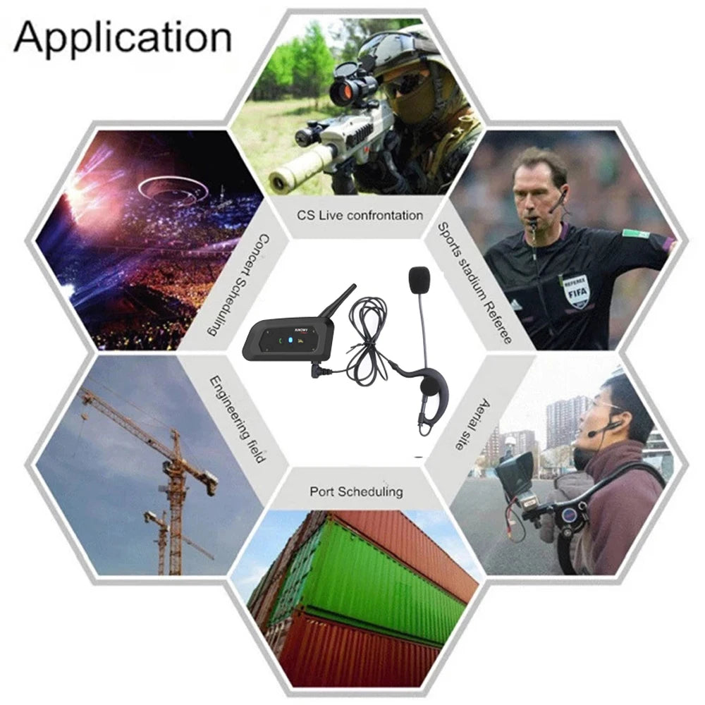 XiNOWY V6C PRO Bluetooth Full Duplex Referee Intercom Headset 1200m Earhook (2 Referees)