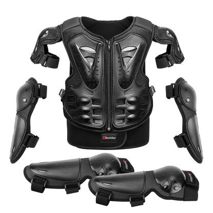 Kid's Motorcycle Armor Vest Protection Jacket Moto Full Armor for Children Eye Catching Short Length Motocross Body Armor Riding Kneepads