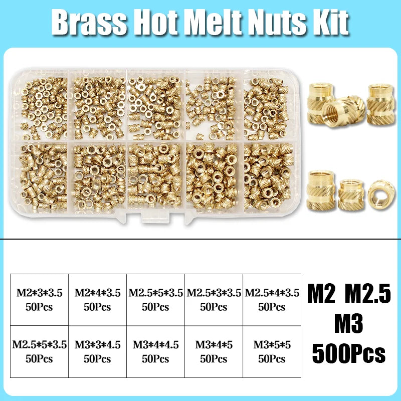 M2–M8 Brass Heat Insert Nut Set for 3D Print Hot Melt Threaded Embed