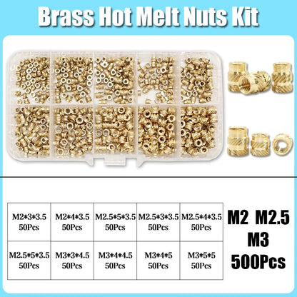 M2–M8 Brass Heat Insert Nut Set for 3D Print Hot Melt Threaded Embed