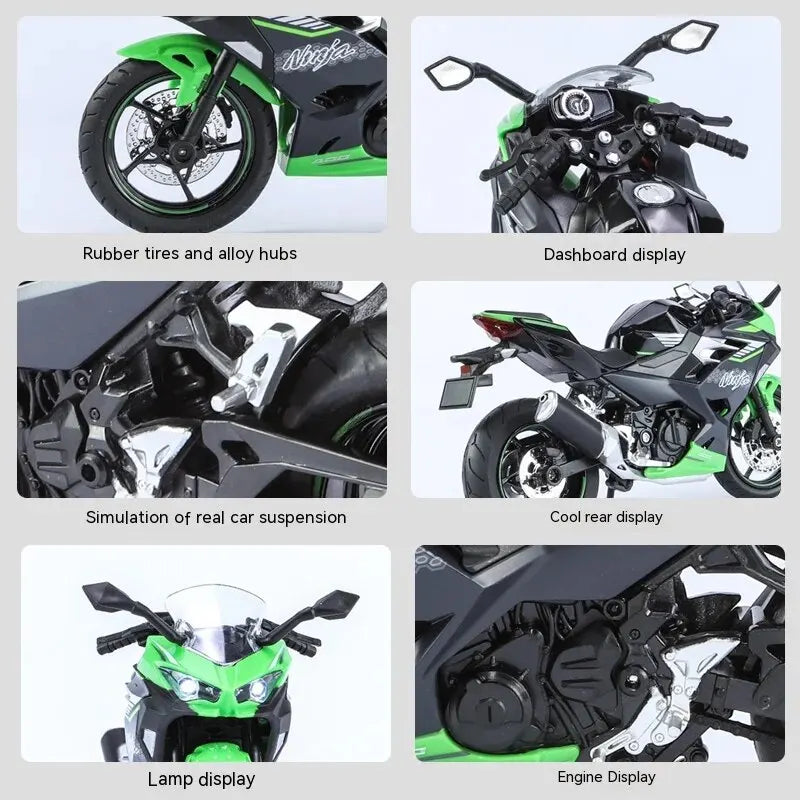 1:12 Kawasaki Motorcycle Die-cast Model - Sound & Light Effects - Authentic Details - Fun for Kids & Motorcycle Lovers-EXPROTAS
