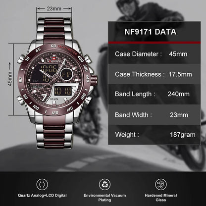 NAVIFORCE Men's Digital Sport Watch | LED Quartz Waterproof Luminous Military Style