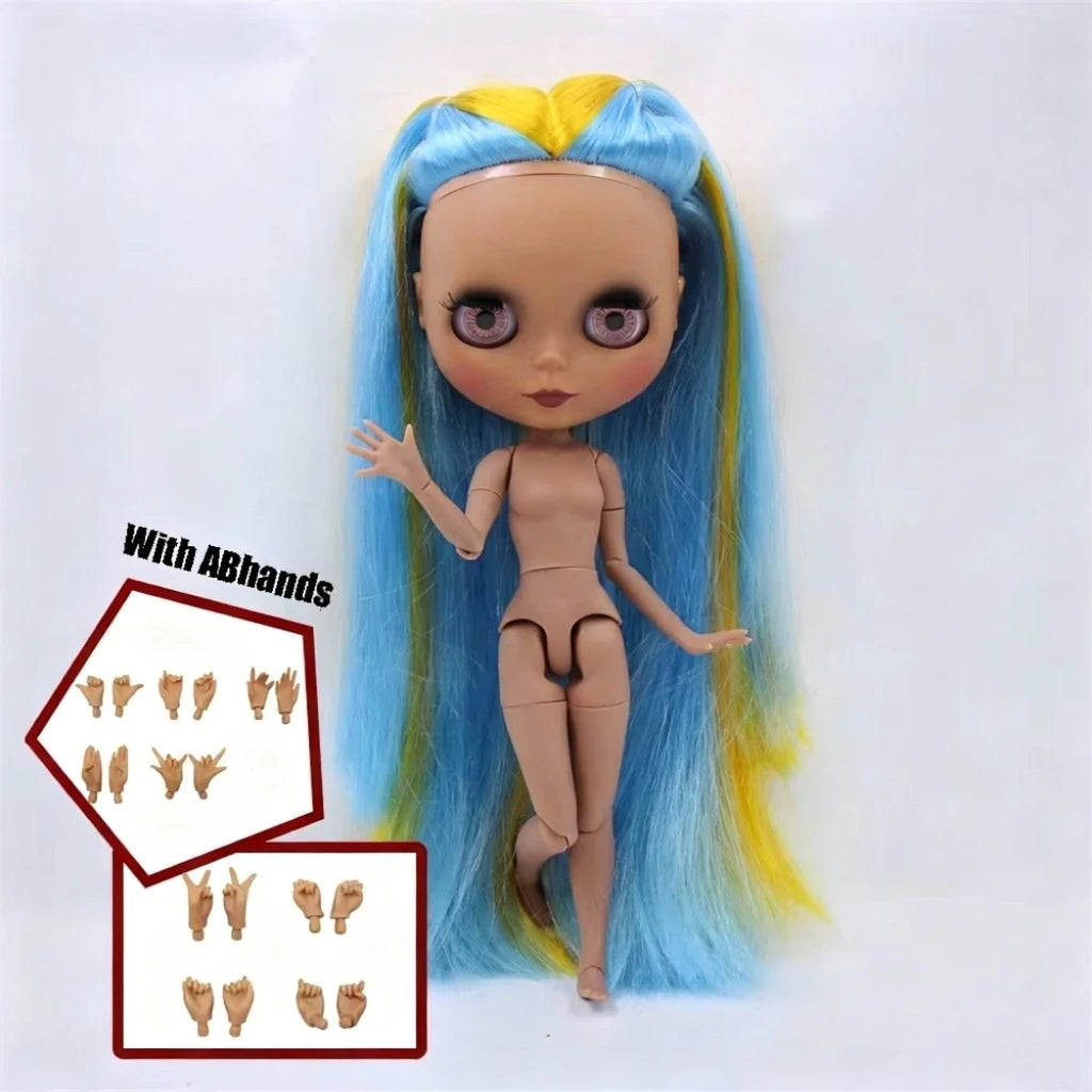 ICY DBS Blythe Doll Black Skin Joint Body Colourful Hair 1/6 BJD Dress Up