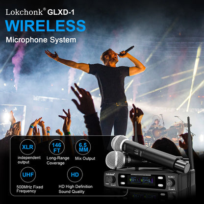 GLXD1 Professional Wireless Microphone System Dual Channel UHF Fixed Frequency Cordless Handheld Dynamic Mic For Karaoke Party-EXPROTAS