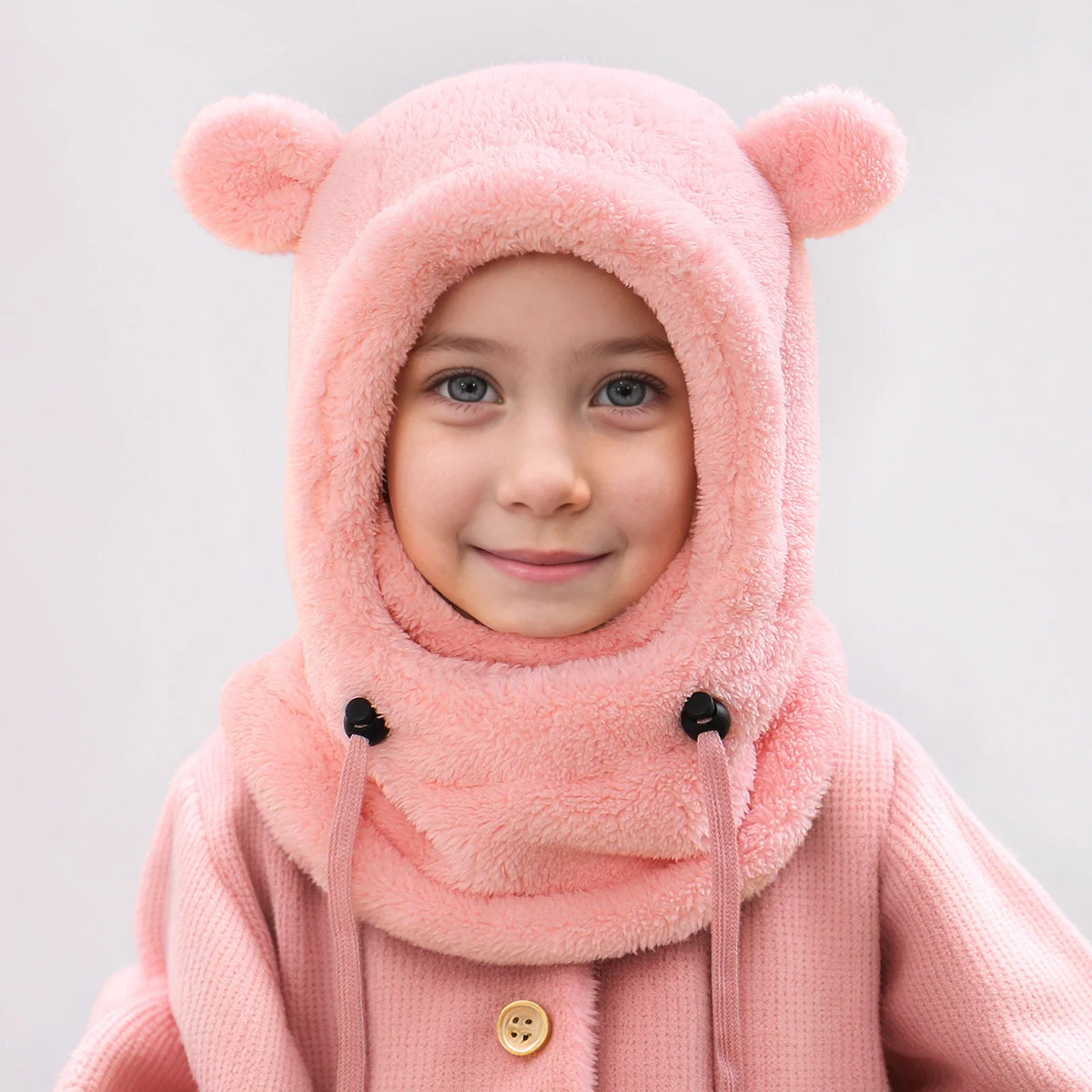 Warm Winter Hats for Kids 3-14 Years with Plush Scarf Boys Girls