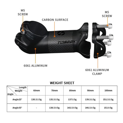 TOSEEK Carbon MTB Handlebar Stem 31.8mm 10/17/25/35 Degree Bike Stem