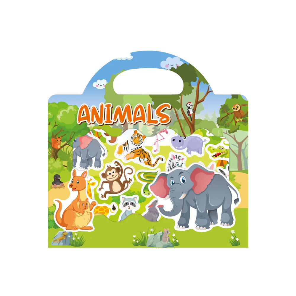 Children’s Reusable Scene Stickers DIY Puzzle Book Cartoon Animal Learning Toy Gift