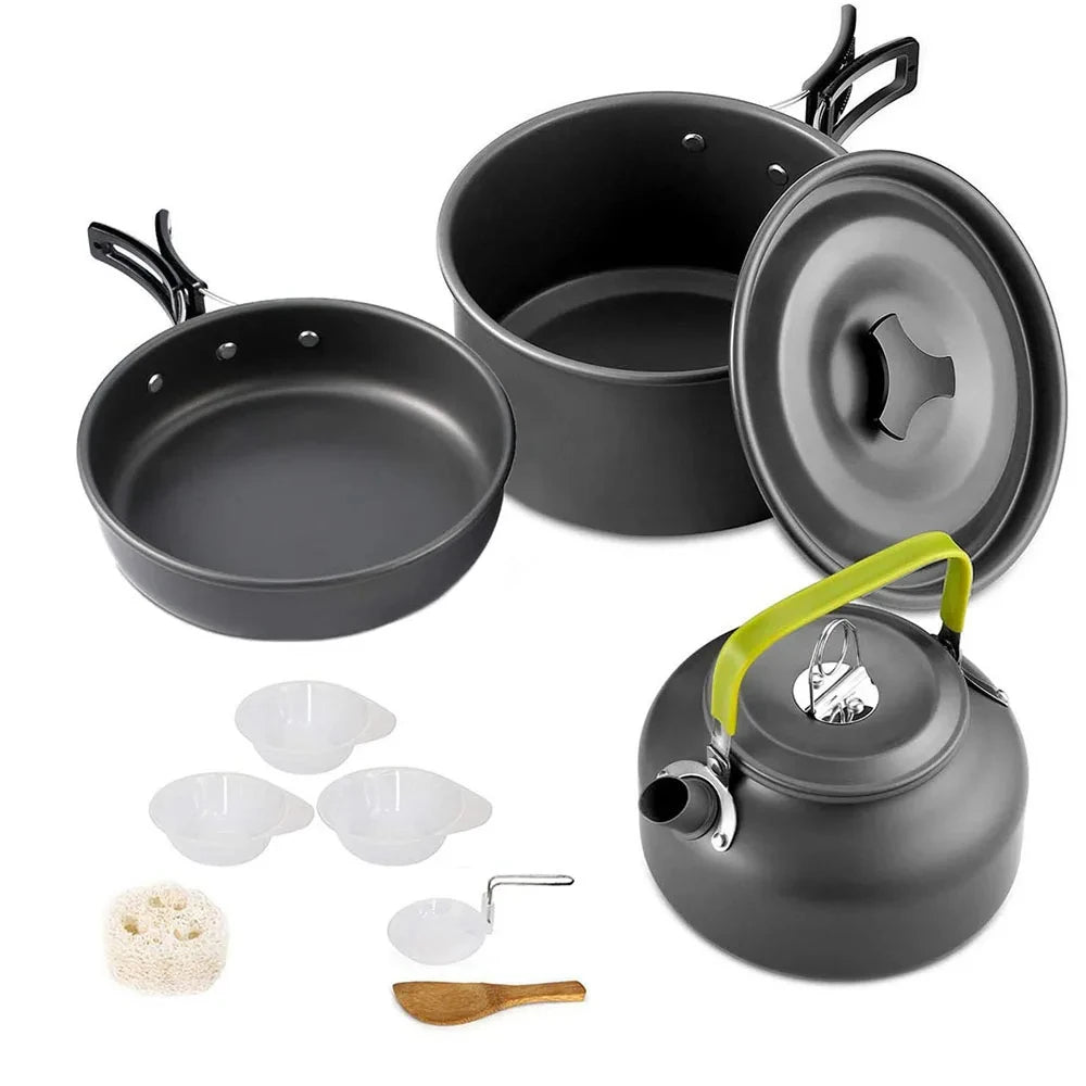 Outdoor Camping Cookware Portable Non Stick Cooking Pot Pan Bowl Hiking Picnic