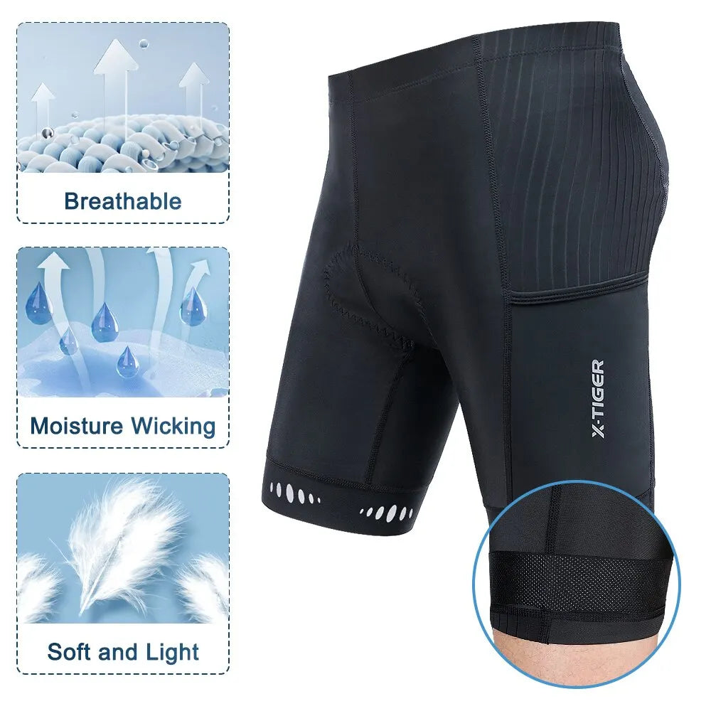 X-TIGER Men Cycling Shorts with Back Pocket 5D Gel Padded Bike Shorts for Men Mountain Road Biking Riding Half Pants Tights-EXPROTAS