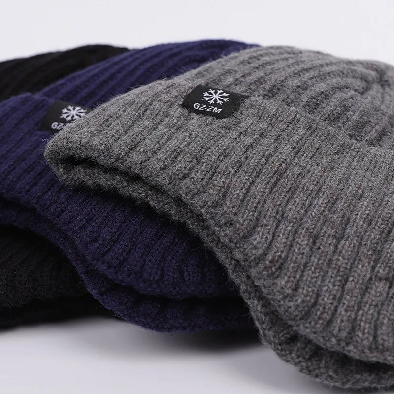 Ear Protection Winter Knitted Hat Men Plush Warm Beanie Cap Outdoor