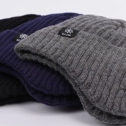 Ear Protection Winter Knitted Hat Men Plush Warm Beanie Cap Outdoor