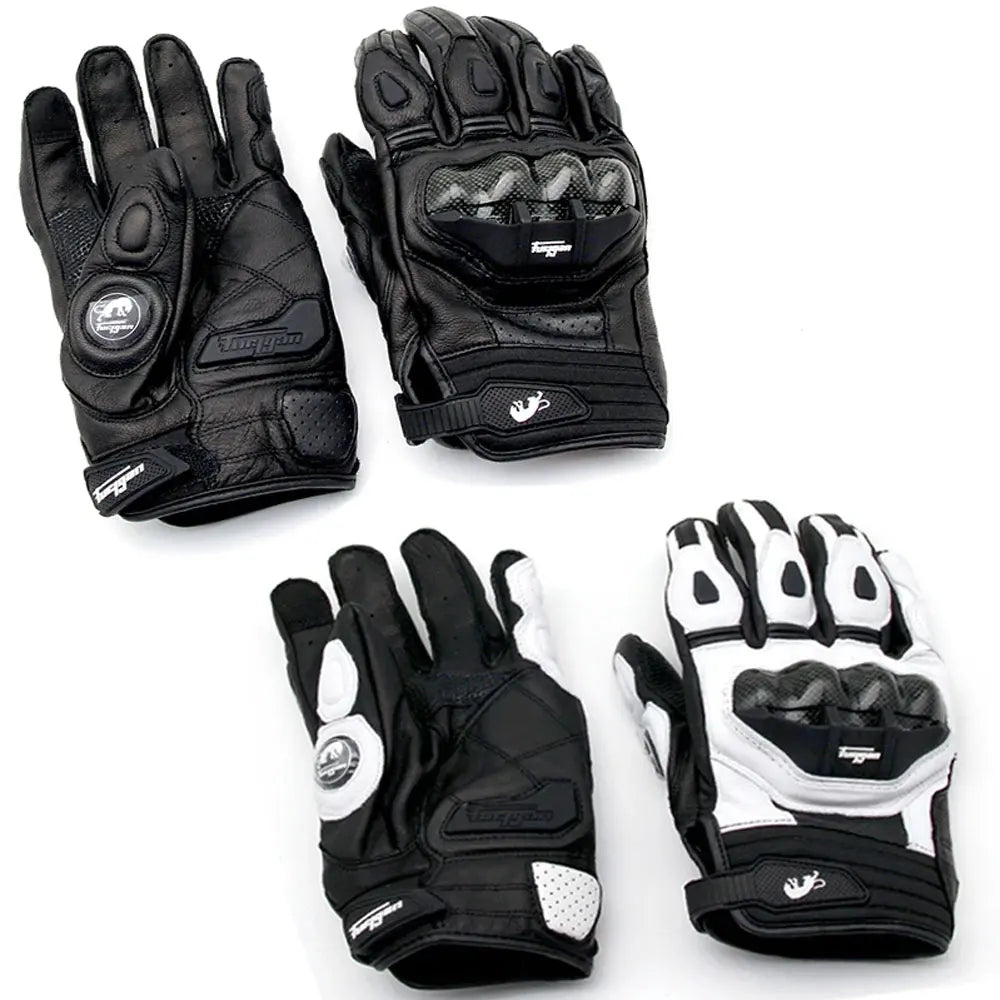 Biker Leather Gloves Motorcycle Black Carbon Fiber Protective Gear