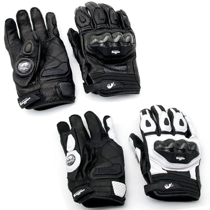Biker Leather Gloves Motorcycle Black Carbon Fiber Protective Gear