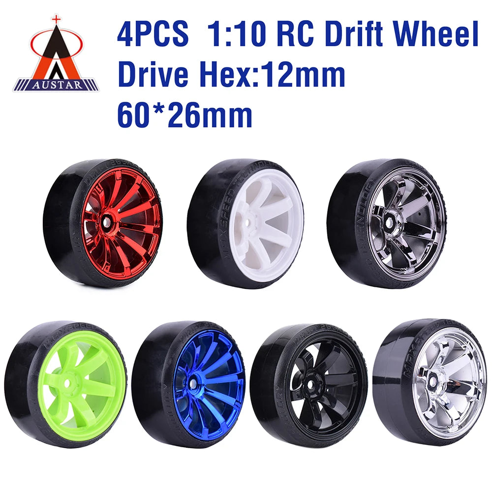 4pcs 1/10 RC Drift Tires Wheels Set Hard Tread 12mm Hex for HPI HSP - EXPROTAS