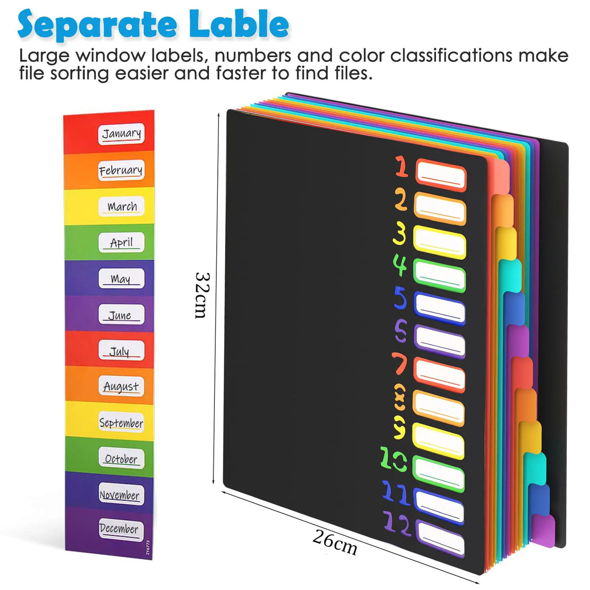 A4 Multi-Layer Inner Page Storage Folder 12 Color Rainbow File Book