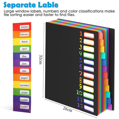 A4 Multi-Layer Inner Page Storage Folder 12 Color Rainbow File Book