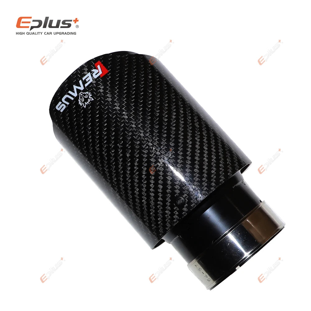 REMUS Car Gloss Carbon Fiber Muffler Tip Exhaust System Pipe Mufflers Nozzle Universal Straight Stainless Black Auto Parts-EXPROTAS