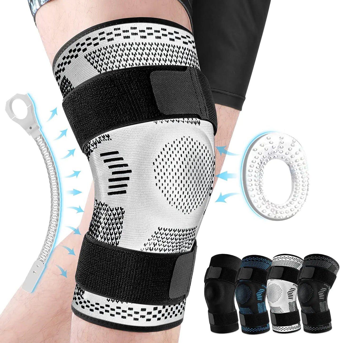 Sports Knee Brace Compression Sleeve with Patella Gel Pad & Side Stabilizers