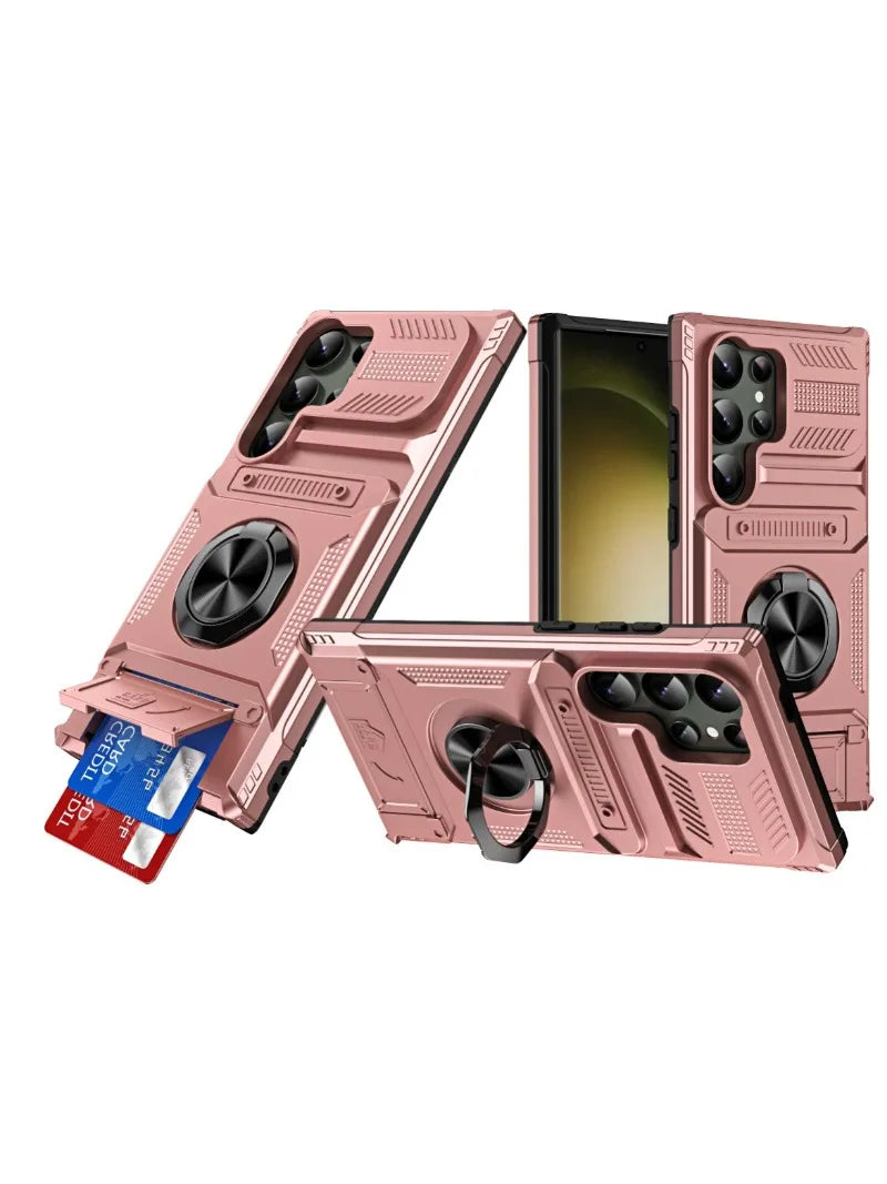 Ring Kickstand Wallet Case for Samsung S23FE S24 S25 A14-A55 Heavy Duty