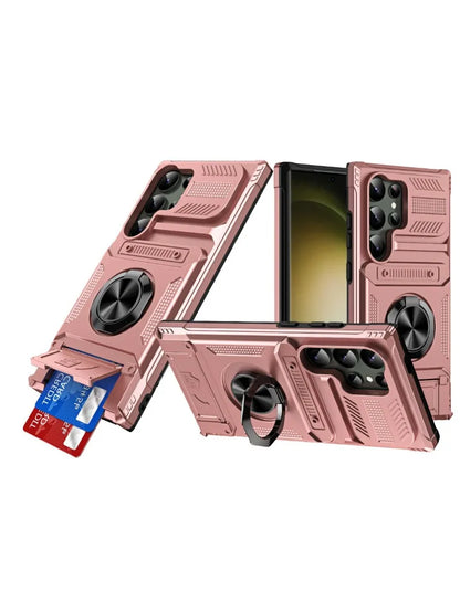 Ring Kickstand Wallet Case for Samsung S23FE S24 S25 A14-A55 Heavy Duty
