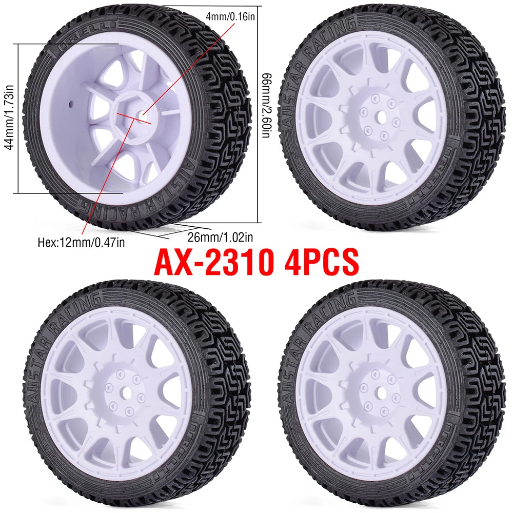 1/10 RC Wheels & Tires Set 12mm Hex On-Road Drift/Rally for Tamiya TT-02 Compatible Chassis