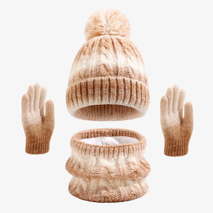 Kids Winter Hat Scarf Gloves 3Pcs Set Warm Knitted Beanie Pom