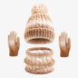 Kids Winter Hat Scarf Gloves 3Pcs Set Warm Knitted Beanie Pom