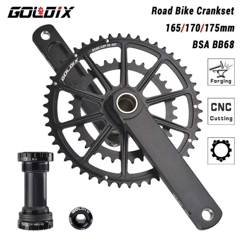 GOLDIX Road Bike Crankset Double 50-34T/52-36T/53-39T Forged Alloy 165–175mm - EXPROTAS