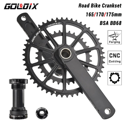 GOLDIX Road Bike Crankset Double 50-34T/52-36T/53-39T Forged Alloy 165–175mm - EXPROTAS