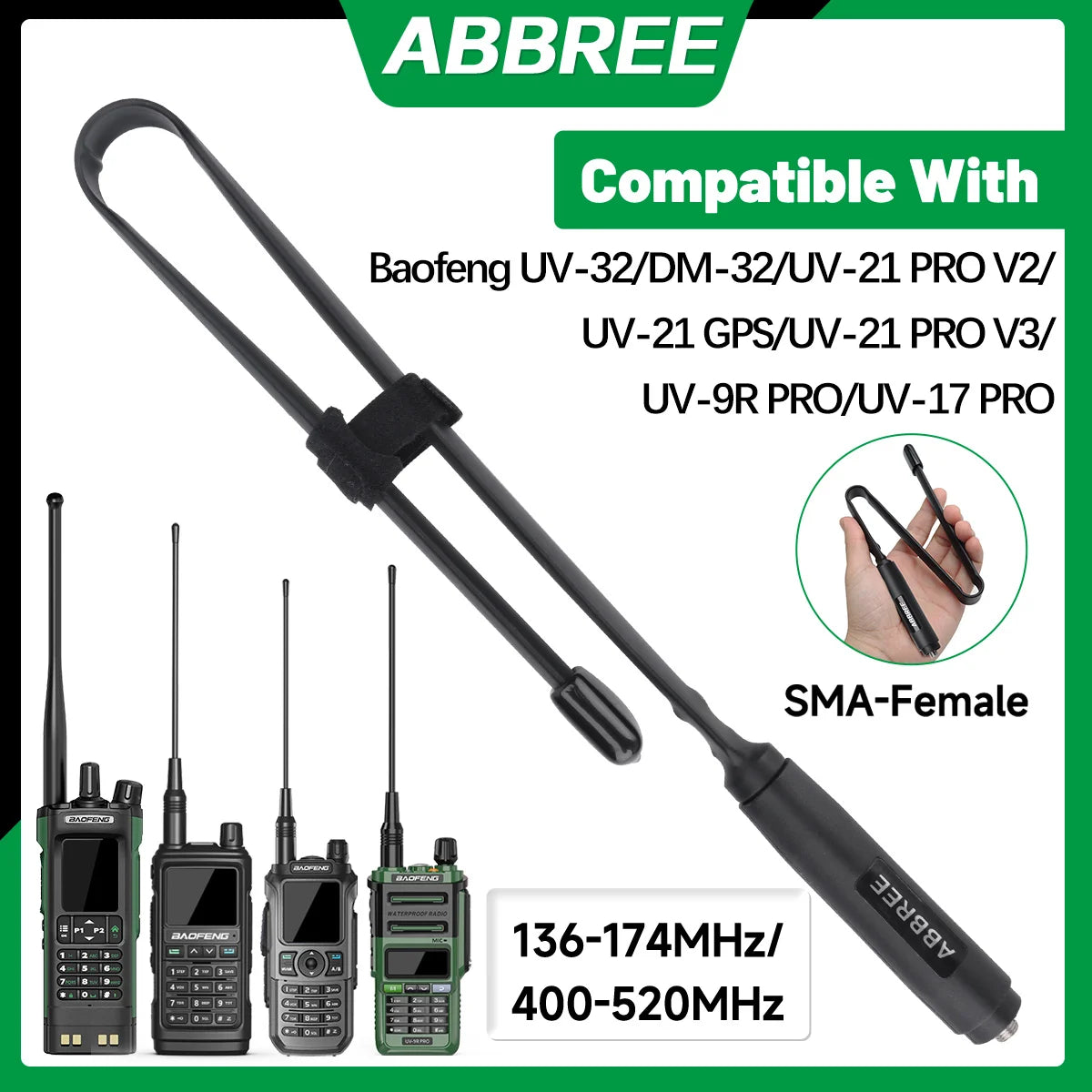 CS Tactical Antenna SMA Female Dual Band 144/430MHz for Baofeng Radio