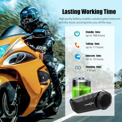 Freedconn Motorcycle Helmet Bluetooth Intercom 1000m 6 Riders Waterproof