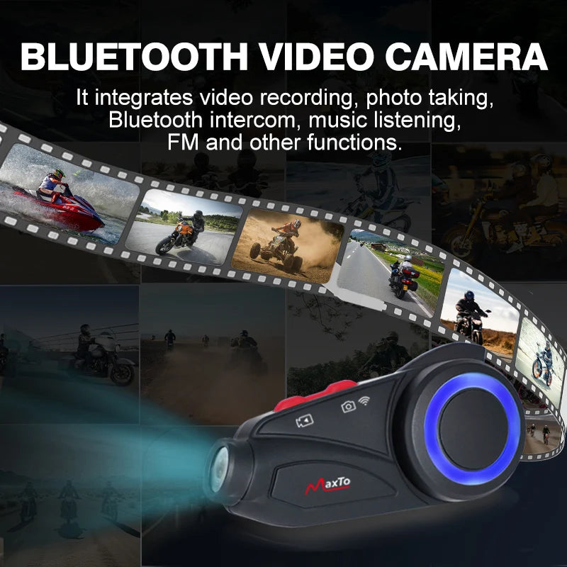 Maxto M3S Motorcycle Helmet Bluetooth Intercom 1440p DVR WiFi Camera Headset