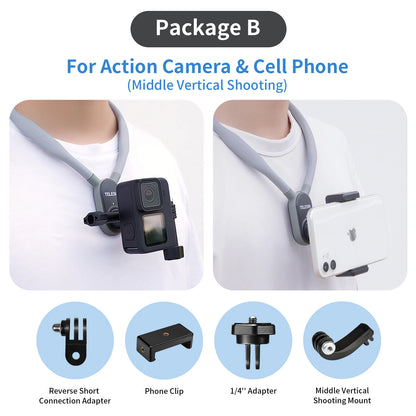 TELESIN Silicone Neck Hold Mount for GoPro Hero 12 11 10 9 8 7 6 Insta360 DJI Osmo Action Smartphone Magnetic Action Accessories-EXPROTAS