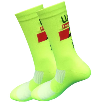 White UAE Cycling Socks FDJ Team Mesh Compression Non-Slip MTB Running